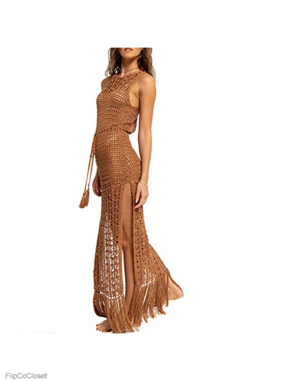 Sleeveless Crochet Fringe Maxi Dress Swimsuit Cover Up Beach